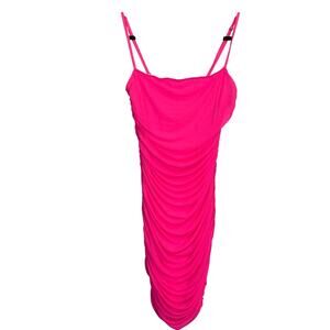 Hot Pink Mesh Bodycon Party Dress Adjustable Straps Medium